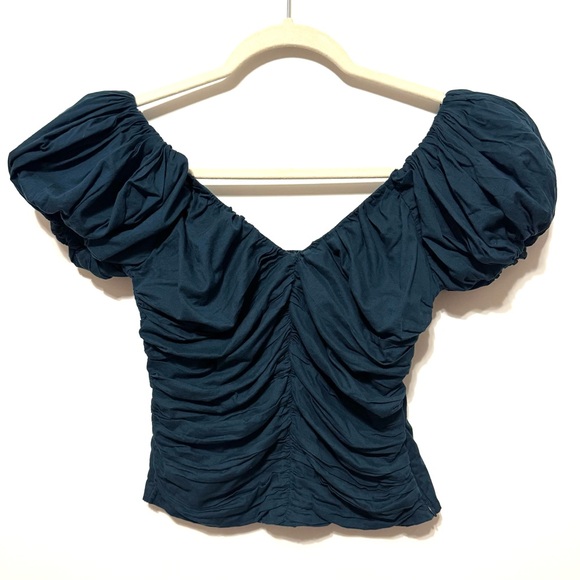 Abercrombie & Fitch Teal Drama Puff Sleeve Top - Picture 2 of 6